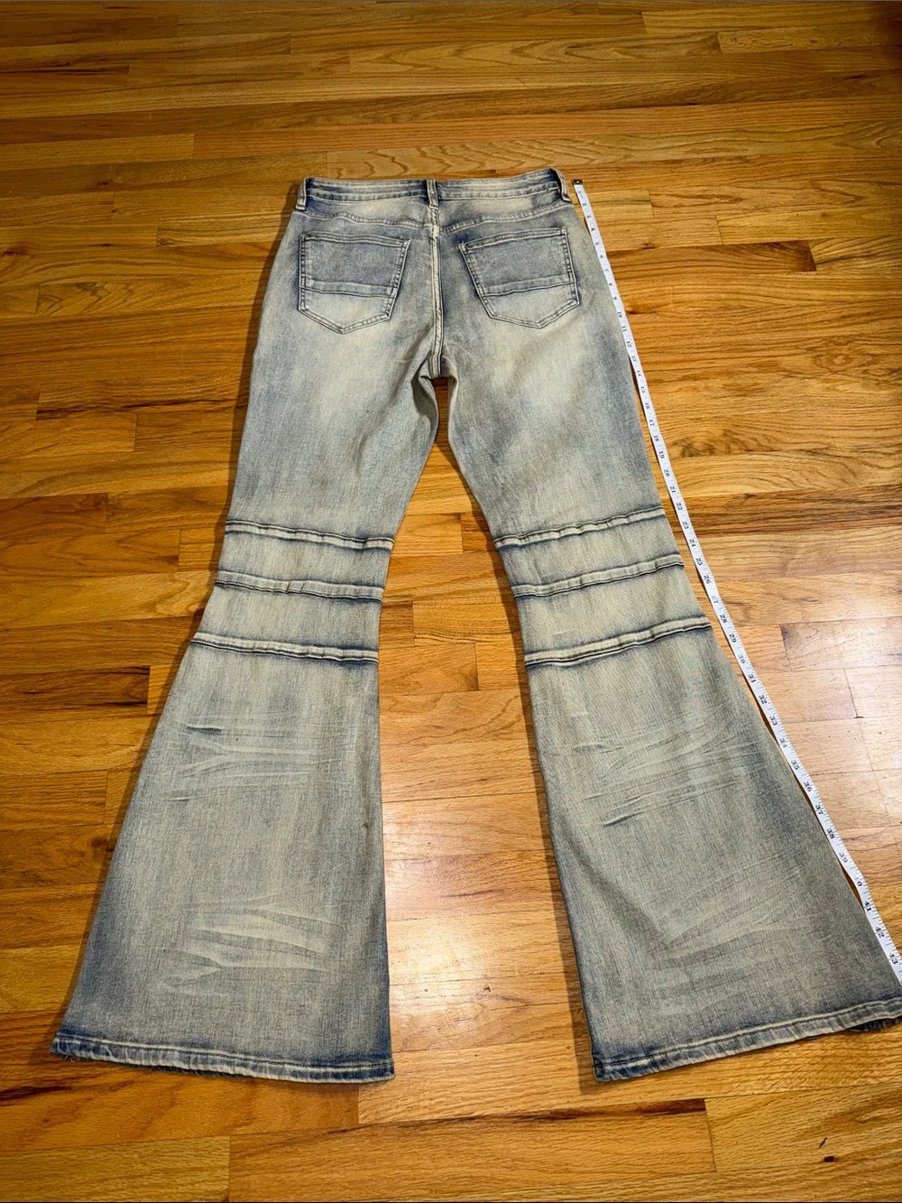Fashion Nova Block List Distressed High Rise Bootcut Stacked Jeans Vintage Wash - Picture 11 of 11
